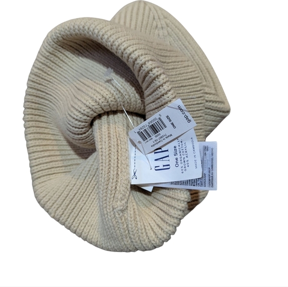 NWT Gap Beanie Hat Organic Cotton Knit Blend Ribbed Tan One Size Fits Most - Picture 3 of 3
